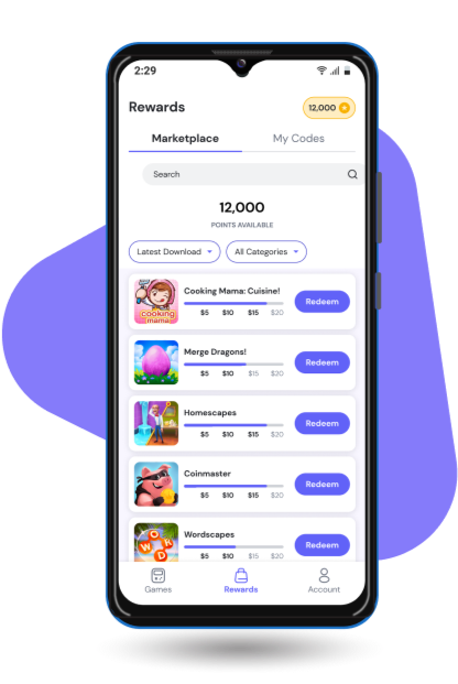 Freeplay Rewards screen showing points available and gift-card redemptions